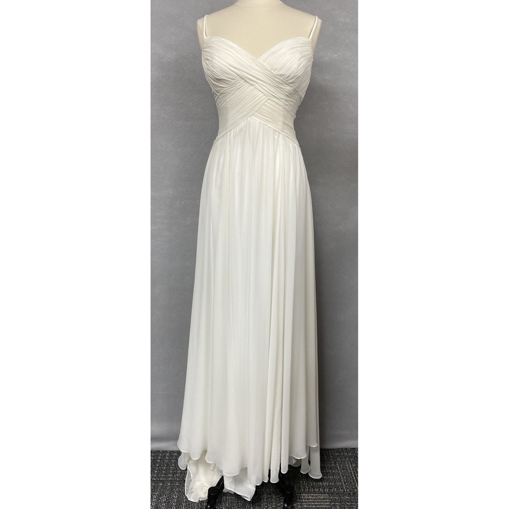 David's Bridal Women 12 Wedding Dress Ivory Chiffon A-Line Train WG3856